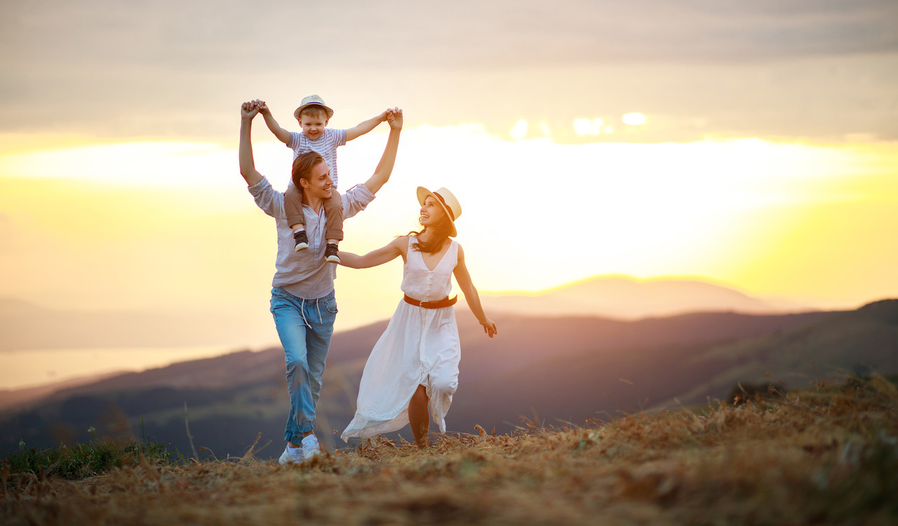 Happy,Family,Father,Of,Mother,And,Child,Son,On,Nature